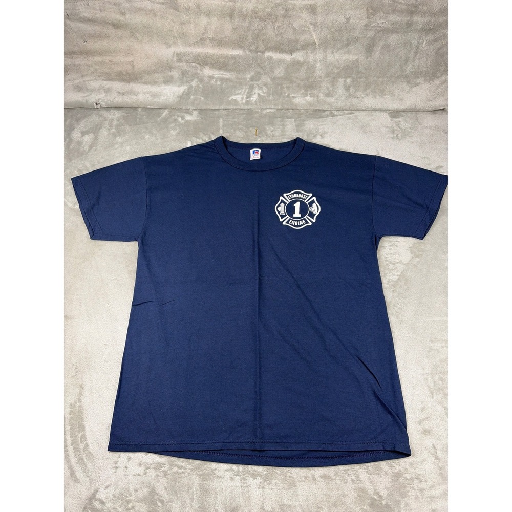 Russell Athletic Mens Lyndhurst‎ Fire Engine 1 Graphic T-Shirt Navy Blue Large